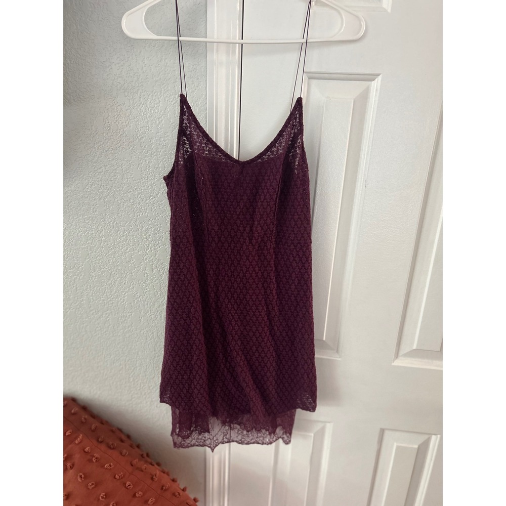Intimately Free People Plum Burgundy Pointelle Lace Trim Slip Dress nightgown L